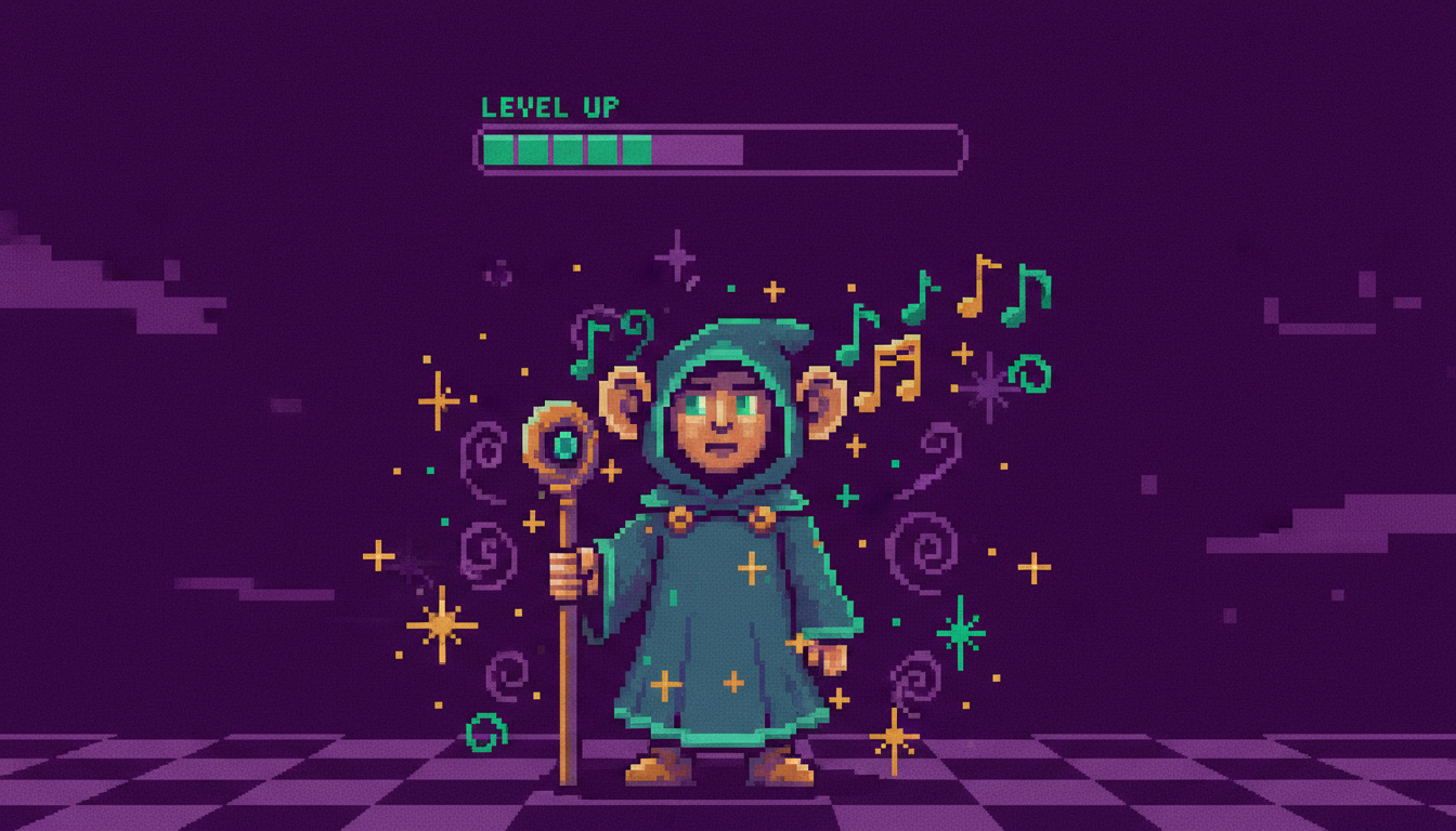 A musician with headphones listening intently to musical intervals on a staff