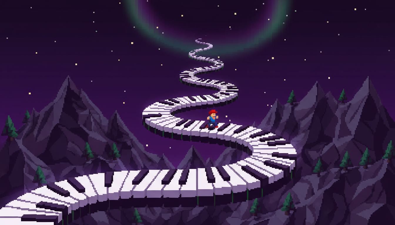 Musician practicing scales on a keyboard with colorful practice pattern diagrams