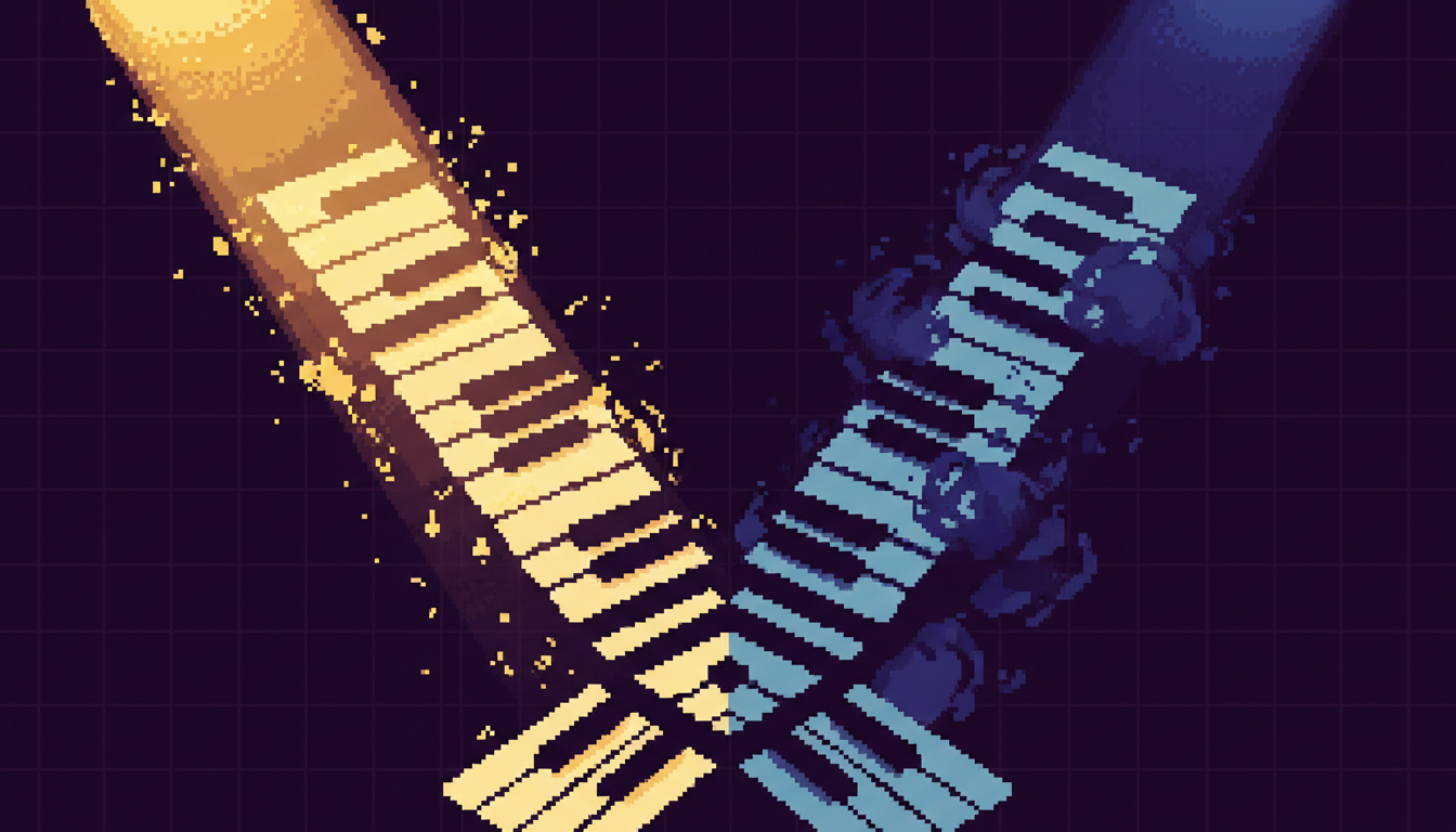 Piano keyboard highlighting the notes of a major scale and a minor scale side by side