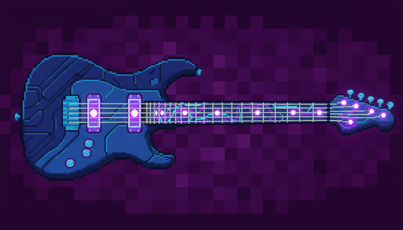 A guitar fretboard with note names and interval patterns highlighted